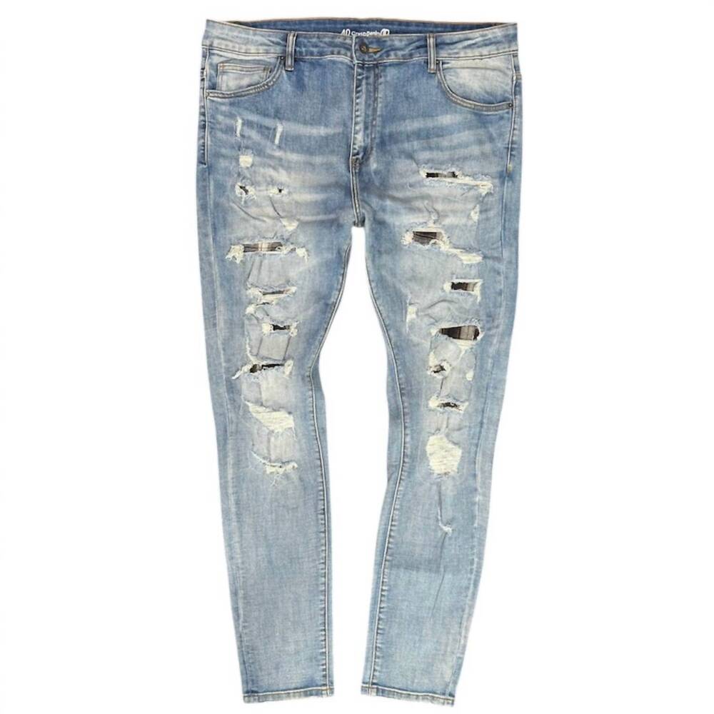 NEW CRYSP DENIM men's rip & repair jeans in light blue